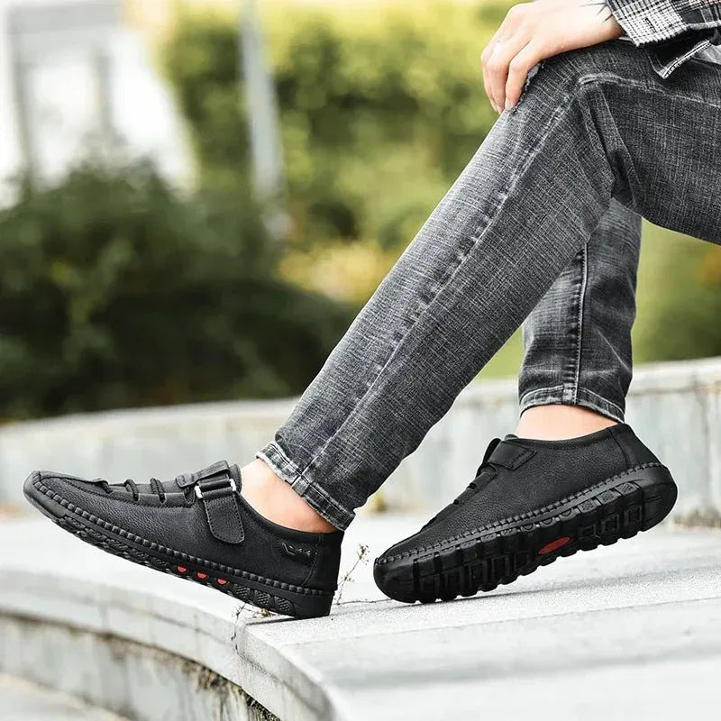 Handmade Men's Leather Loafer Moccasins: Breathable Slip-On Boat Shoes - Allen-Fitness