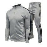 Men's Jogging Plus Size Sport Set with Three Stripes Zippered Collar - Outdoor Fitness Suit - Allen-Fitness