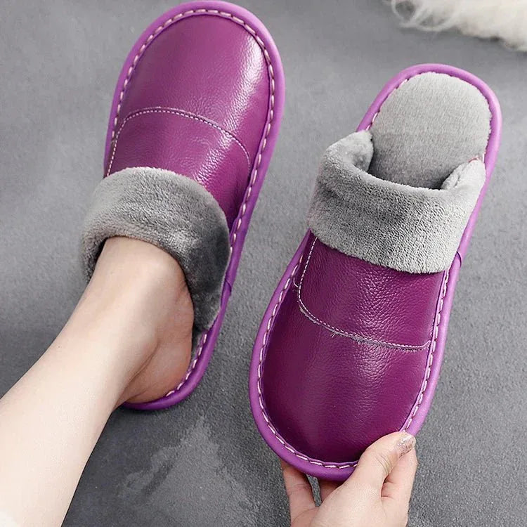 Winter genuine leather mens flip flops with custom logo leather slippers - Allen-Fitness