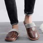 Winter genuine leather mens flip flops with custom logo leather slippers - Allen-Fitness