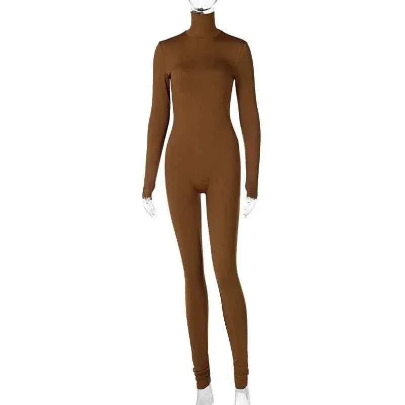 Fall Solid Long Sleeves yoga Rompers Women Ladies jogging wear new style One Piece stretch bodycon Jumpsuit - Allen-Fitness