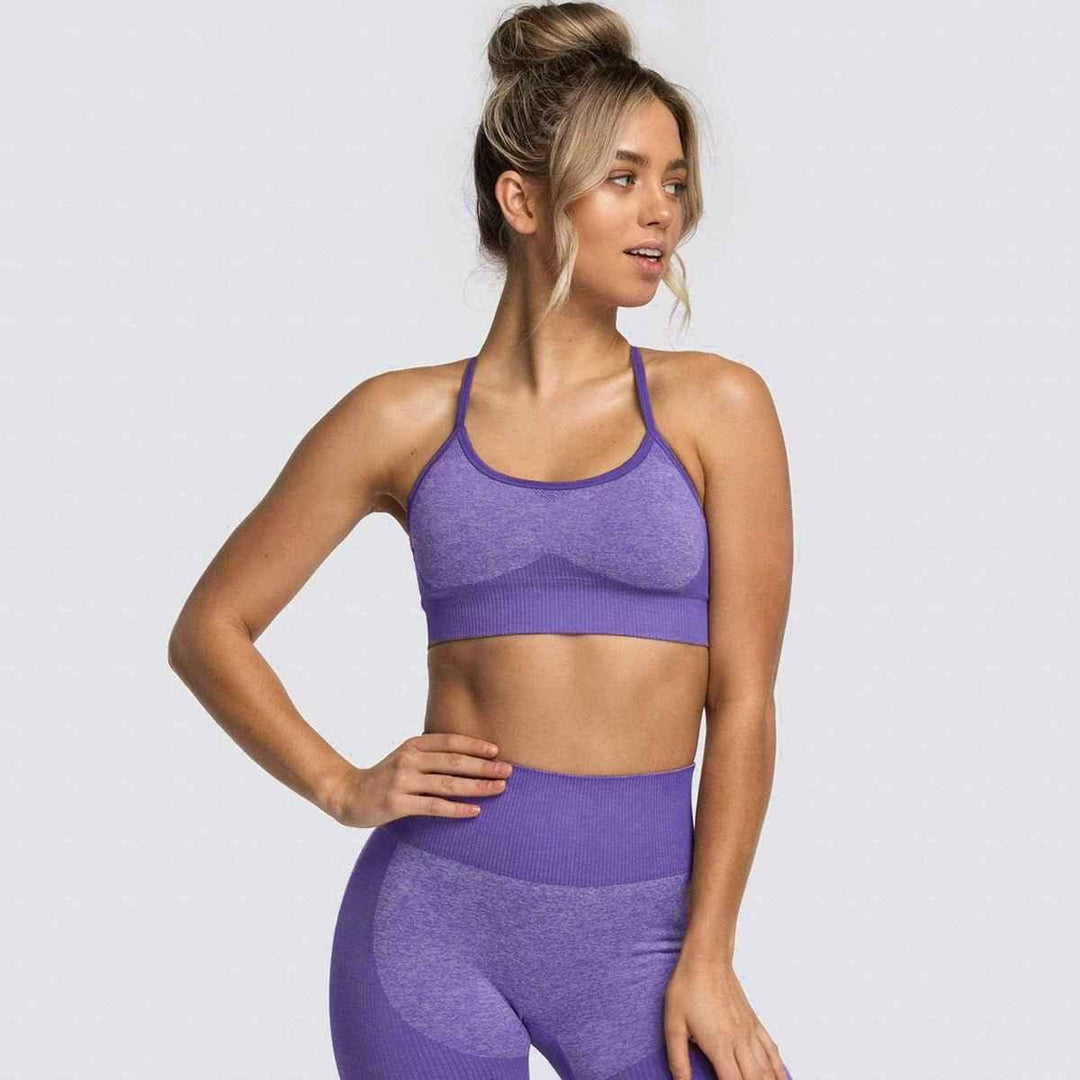 2 Piece Set Seamless Gym Wear Leggings for Women with Breathable Yoga Bra - High Quality Activewear - Allen-Fitness