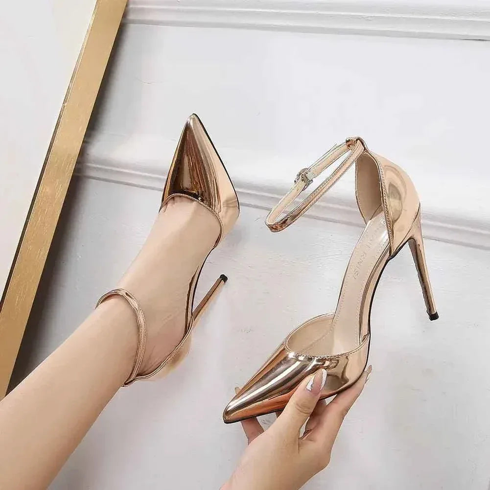 Pointed Toe Office Lady Shoes Elegant Thin Heels Bride Models Show Full Dress Party Show Glitter Shallow Queen Concise Fashion - Allen-Fitness