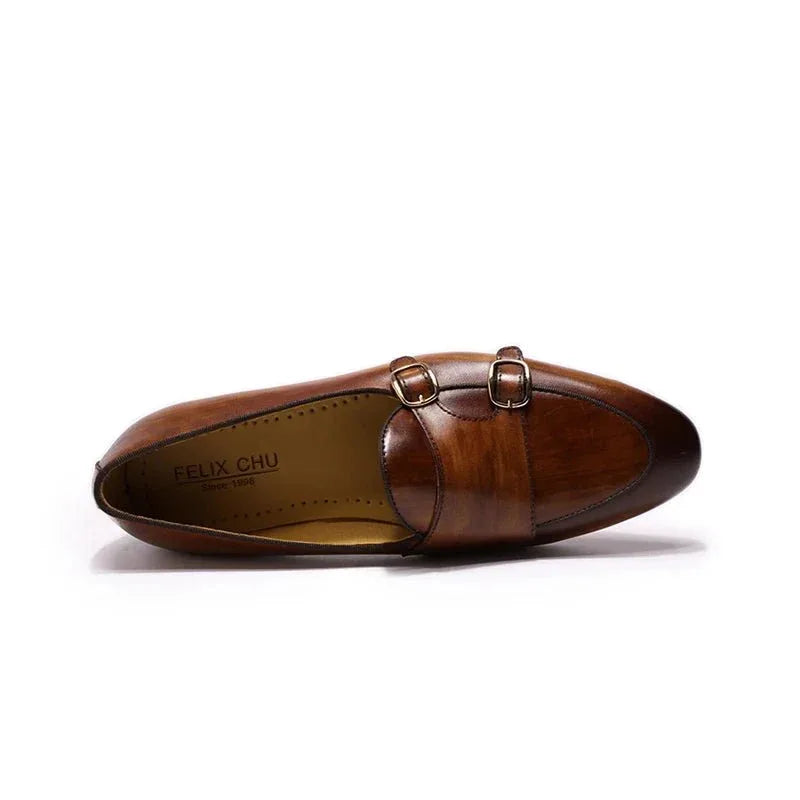 Special design stylish double monk strap slip on genuine leather men dress shoes - Allen-Fitness