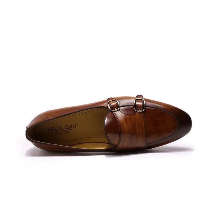 Special design stylish double monk strap slip on genuine leather men dress shoes - Allen-Fitness