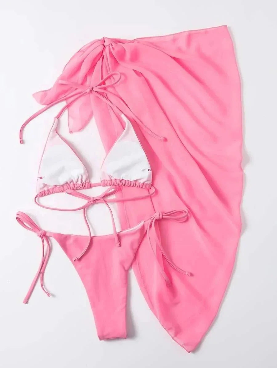 Hot Basic 3-Piece Halter Swimsuit Bikini Set - Two Piece Design - Swimwear - Allen-Fitness