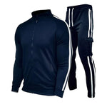 Men's Jogging Plus Size Sport Set with Three Stripes Zippered Collar - Outdoor Fitness Suit - Allen-Fitness