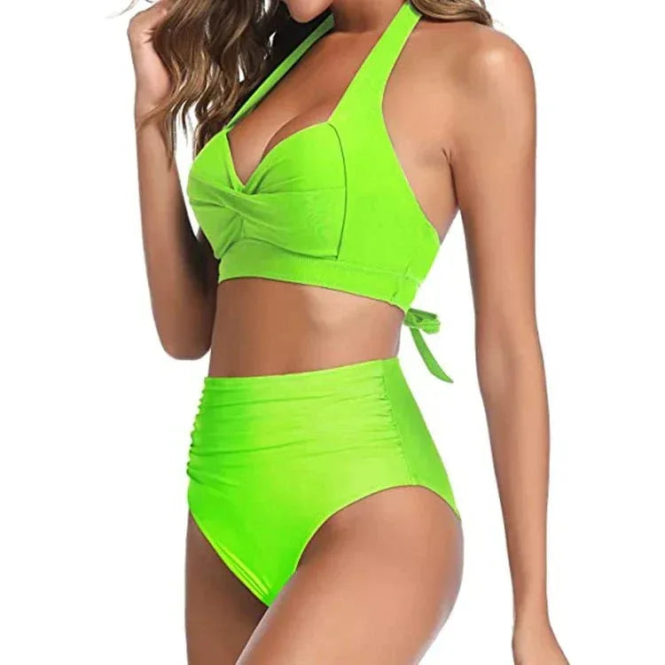 Women's Two Piece Swimsuits Athletic Halter Sporty Swimming Swimwear Triangle Sexy Bathing SuitsHigh Waist Bikini - Allen-Fitness