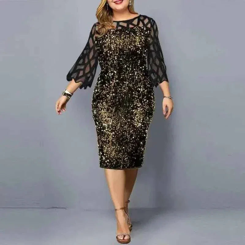Women fashion plus size sequin party formal dress - Allen-Fitness