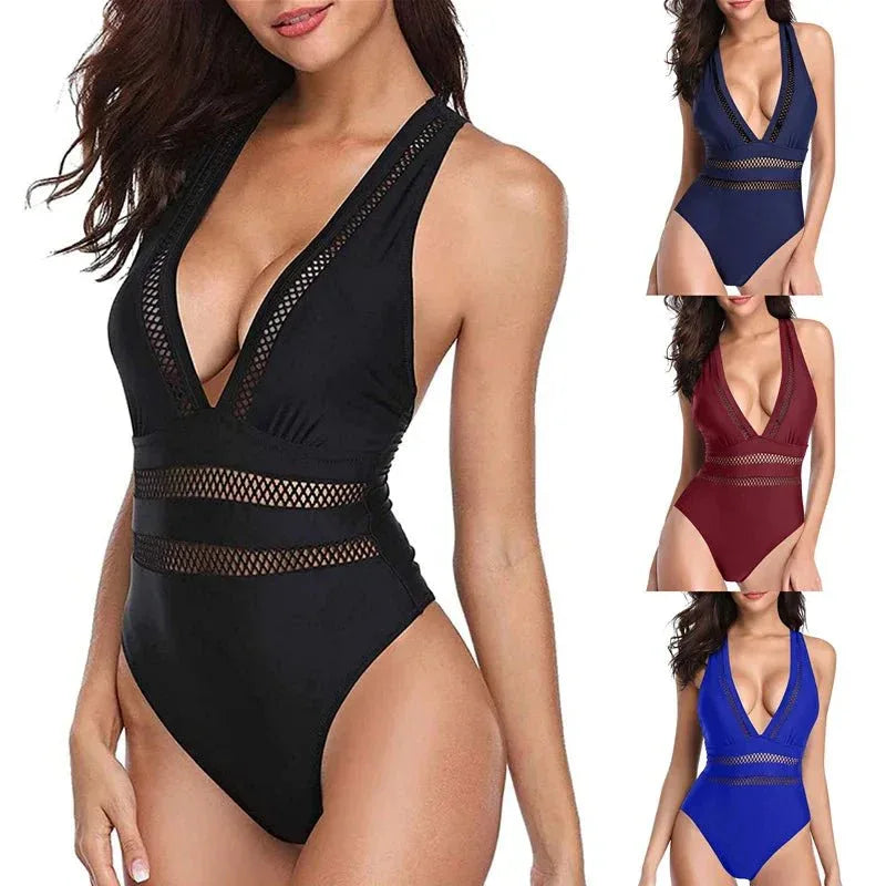 Women's Sexy V-Neck Beachwear: Stylish Bandeau Swimsuit for Summer - Allen-Fitness