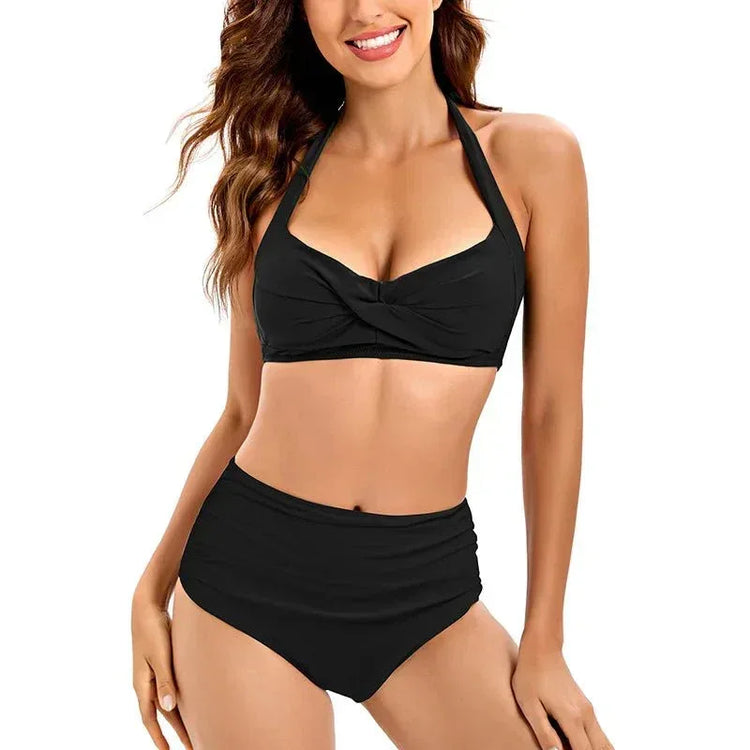Bikini Set Ruched Swimwear Women Print Swimsuit Push Up High Waist Bikinis Plus Size Bathing Suit - Allen-Fitness