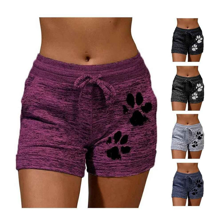 Women Summer Plus Size Shorts Cats Claw Print Drawstring Short Pants Loose Sports Fitness Breathable Shorts - Allen-Fitness