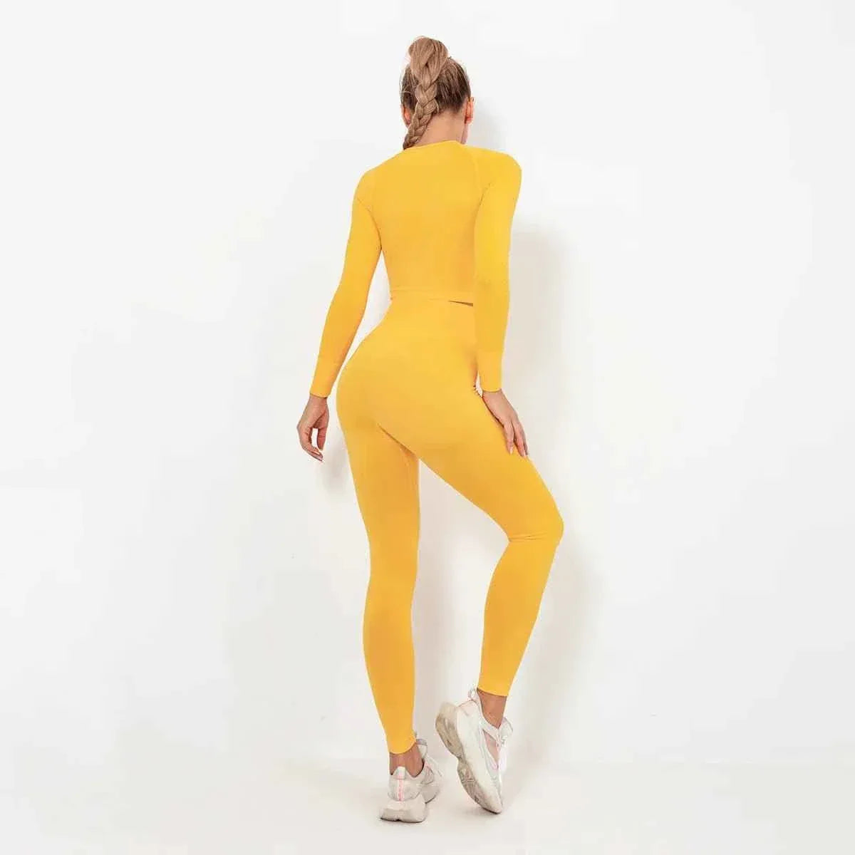 Women Seamless Long Sleeve Top And Leggings Set Yoga Workout Suit - Allen-Fitness