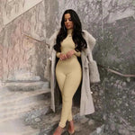 Fall Solid Long Sleeves yoga Rompers Women Ladies jogging wear new style One Piece stretch bodycon Jumpsuit - Allen-Fitness