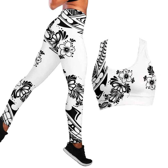 Polynesian Hibiscus Seamless Yoga Set Sports Bras Leggings 2 Piece Set Women Workout Clothes Workout Set for Gym