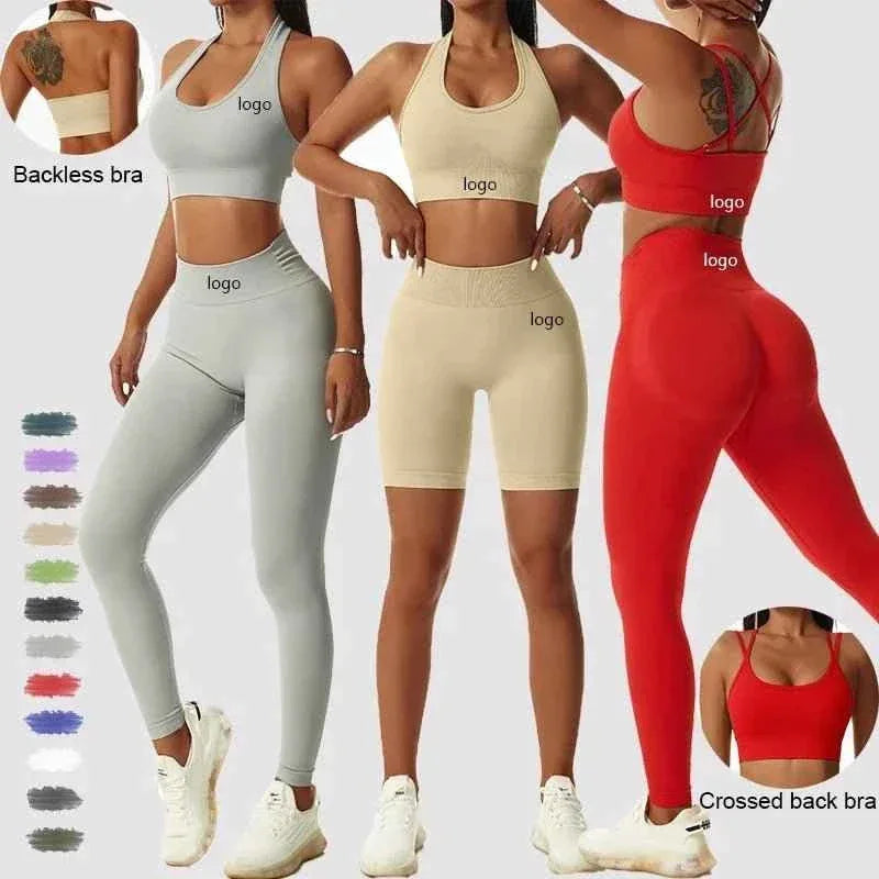 Leggings Yoga Set for Women - Seamless Bra Top and Scrunch Leggings Fitness Sport Suit - Allen-Fitness