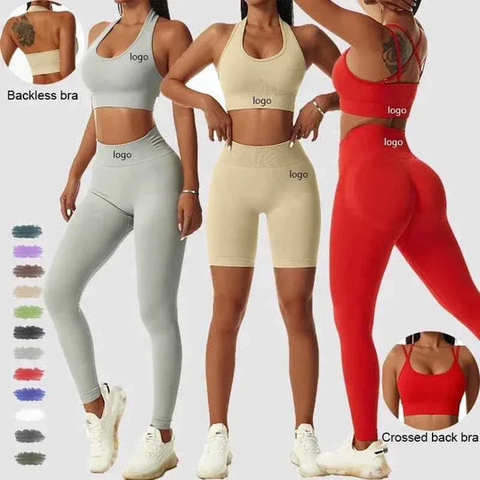 Leggings Yoga Set for Women - Seamless Bra Top and Scrunch Leggings Fitness Sport Suit - Allen-Fitness