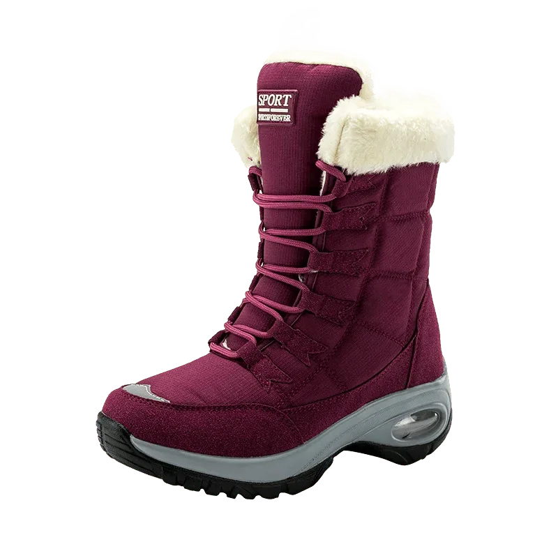 Women Boots Winter Keep Warm Cotton Shoes Mid-Calf Snow Boots Ladies Lace-up High-top Waterproof Booties Chaussures Femme - Allen-Fitness