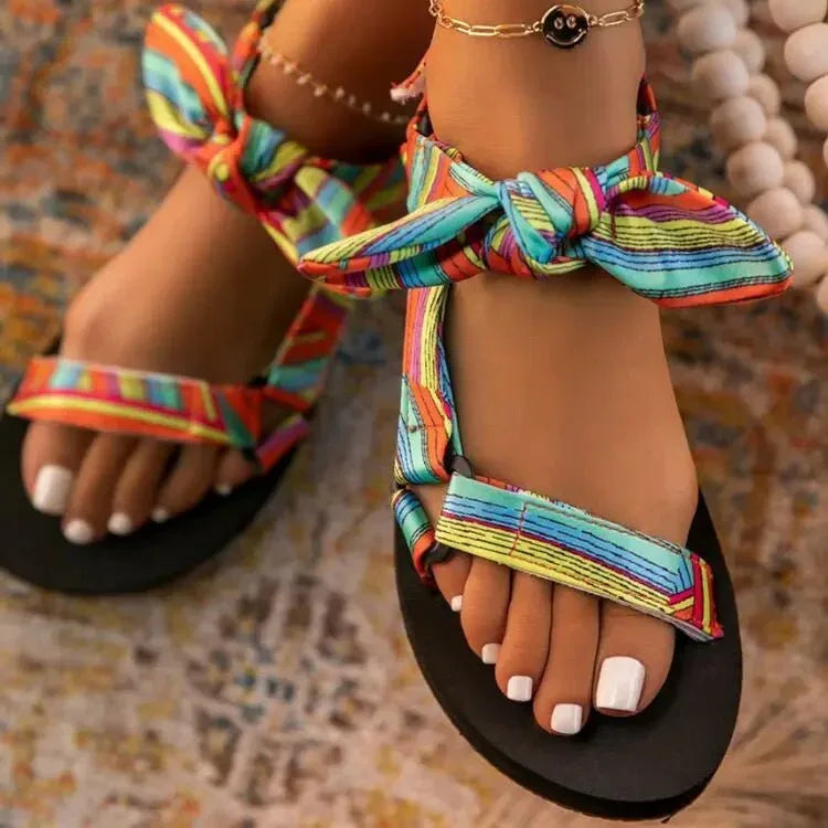 Women Sandals - Comfortable Thick Bottom Summer Beach Shoes with Bow (Large Size) - Allen-Fitness