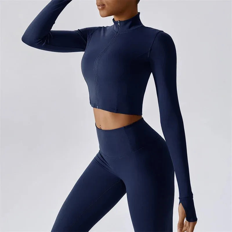 Women Popular New Design Long Sleeve Shirt Short Legging Bra Sports Gym Set Yoga Wear Set Fitness Set - Allen-Fitness