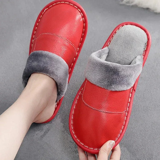 Winter genuine leather mens flip flops with custom logo leather slippers - Allen-Fitness