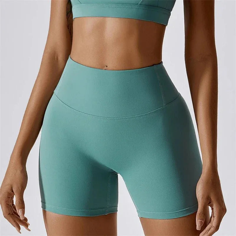 Women Popular New Design Long Sleeve Shirt Short Legging Bra Sports Gym Set Yoga Wear Set Fitness Set - Allen-Fitness