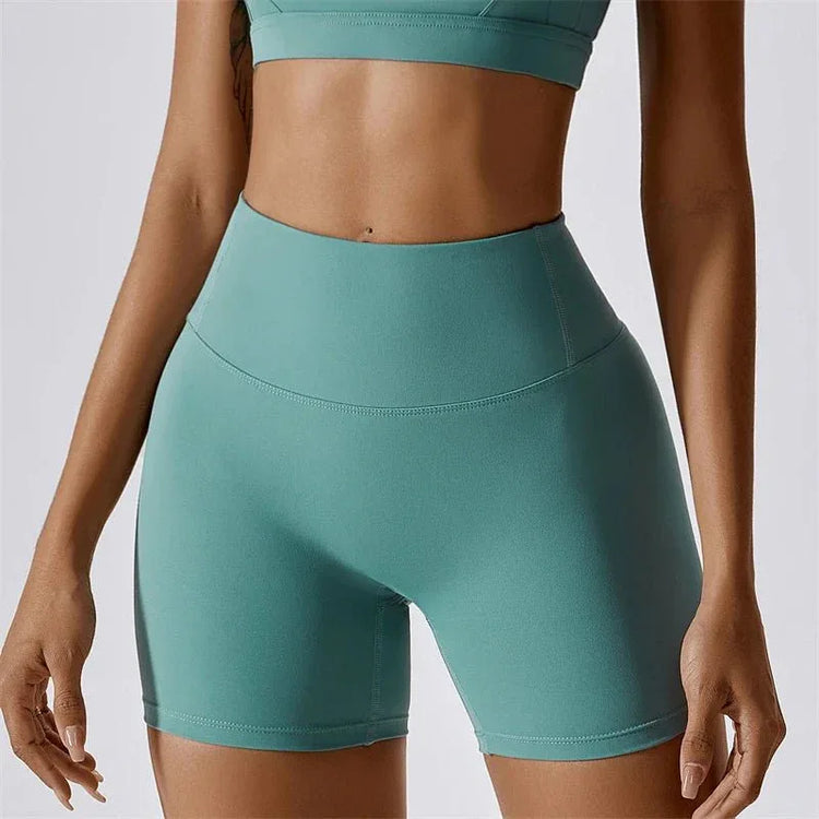 Women Popular New Design Long Sleeve Shirt Short Legging Bra Sports Gym Set Yoga Wear Set Fitness Set - Allen-Fitness