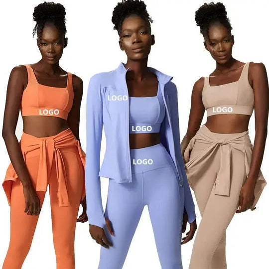 Plus Size Three-piece Athletic Wear Woman Xxl Size Sports Bra And Leggings Ladies Sexy Zipper Jacket Fitness Clothes Workout Set - Allen-Fitness