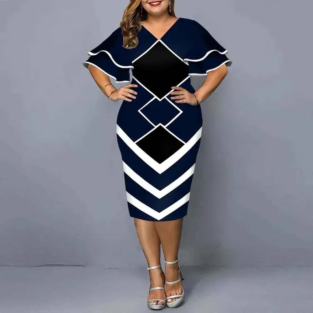 Plus size hot sales new digital printed full size women matching sleeves fall casual dress women - Allen-Fitness