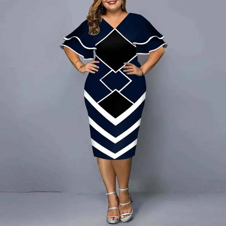 Plus size hot sales new digital printed full size women matching sleeves fall casual dress women - Allen-Fitness