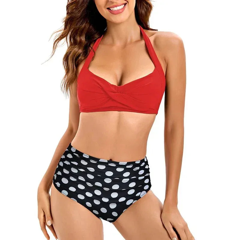 Bikini Set Ruched Swimwear Women Print Swimsuit Push Up High Waist Bikinis Plus Size Bathing Suit - Allen-Fitness