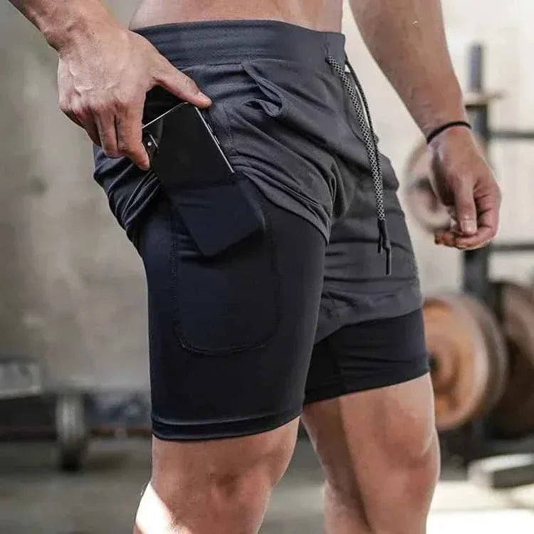 Men Workout Plus Size Shorts 5" Gym Quick Dry 2 in 1 Running Shorts with Phone Pockets - Allen-Fitness