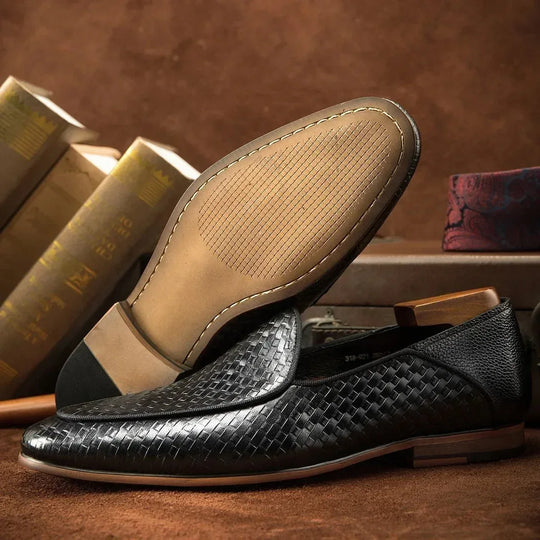 Luxury Genuine Leather Black Slip-On Loafers Shoes for Men - Allen-Fitness