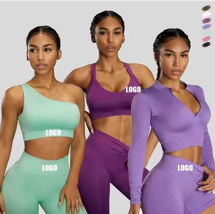 Women's sports two piece yoga suit fitness yoga set crop top and leggings gym training workout - Allen-Fitness