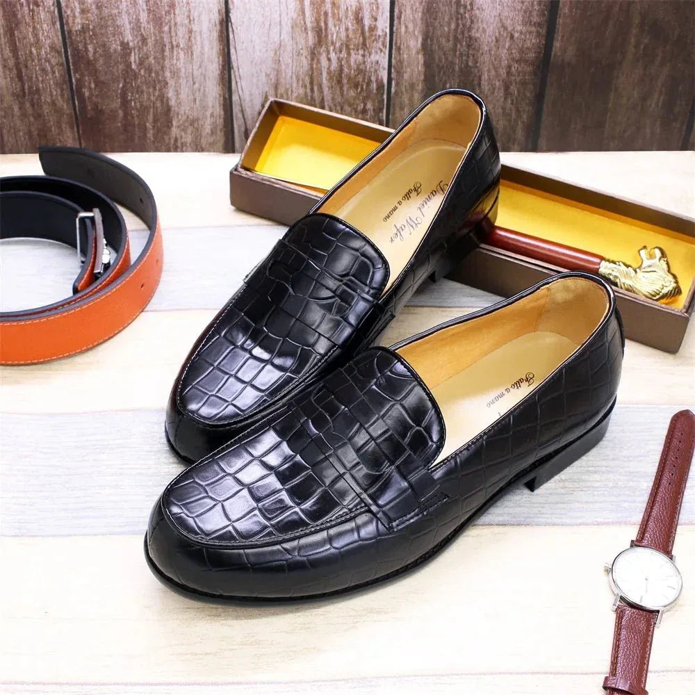 Plaid Pattern Loafers - Stylish Leather Shoes for Office, Wedding, and Driving - Allen-Fitness