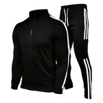 Men's Jogging Plus Size Sport Set with Three Stripes Zippered Collar - Outdoor Fitness Suit - Allen-Fitness