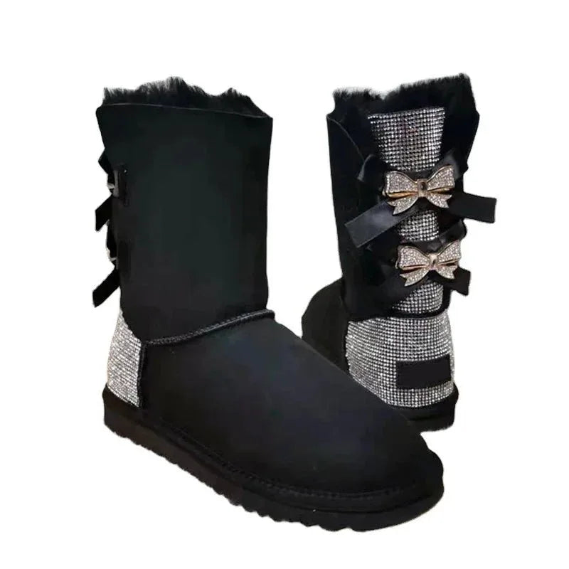 Warm winter boots outside two Bow pretty Women Boots, High Quality Warm snow boots in winter - Allen-Fitness