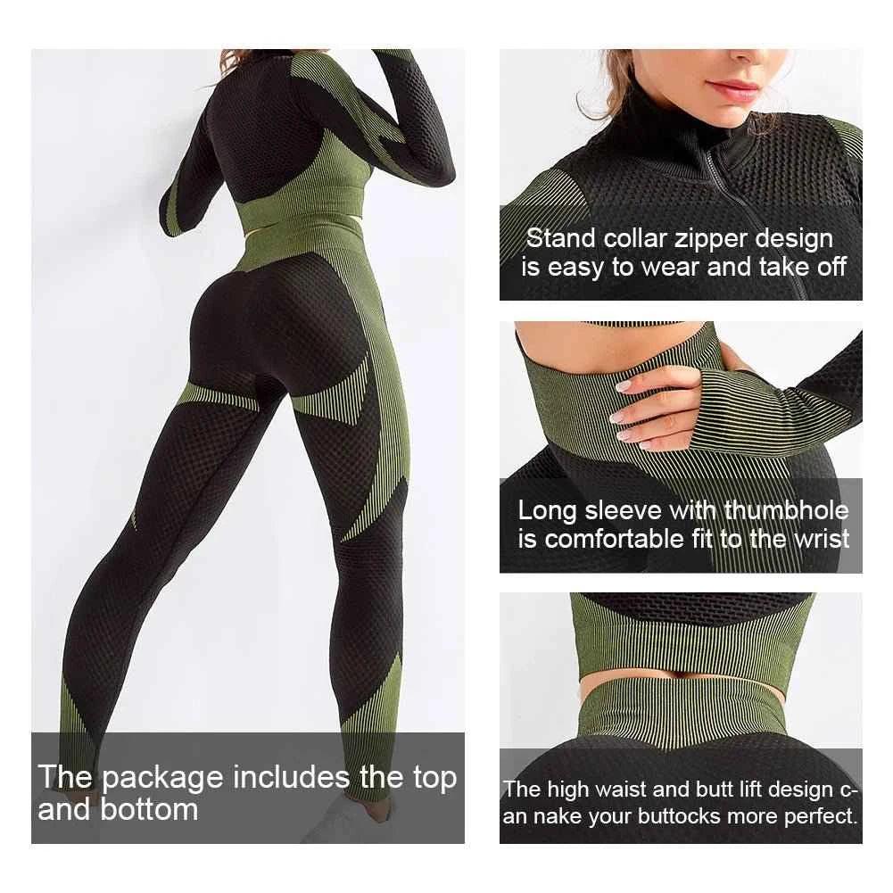 Women Long Sleeve and Pants Leggings Set Fitness Training Wear - Allen-Fitness