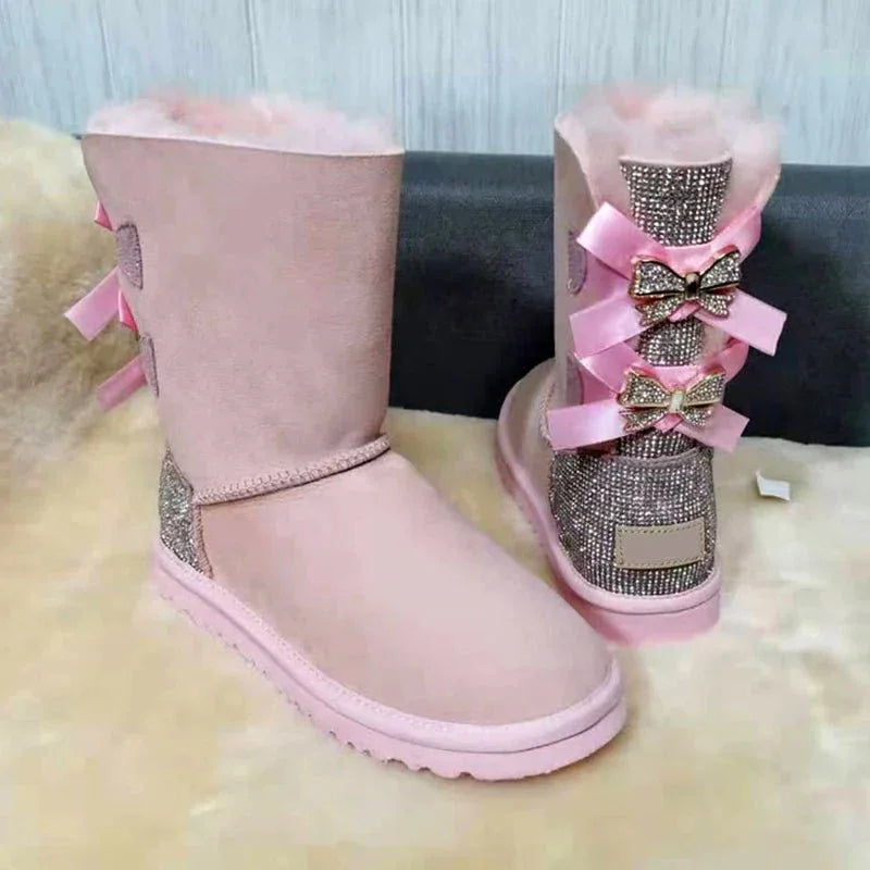 Warm winter boots outside two Bow pretty Women Boots, High Quality Warm snow boots in winter - Allen-Fitness