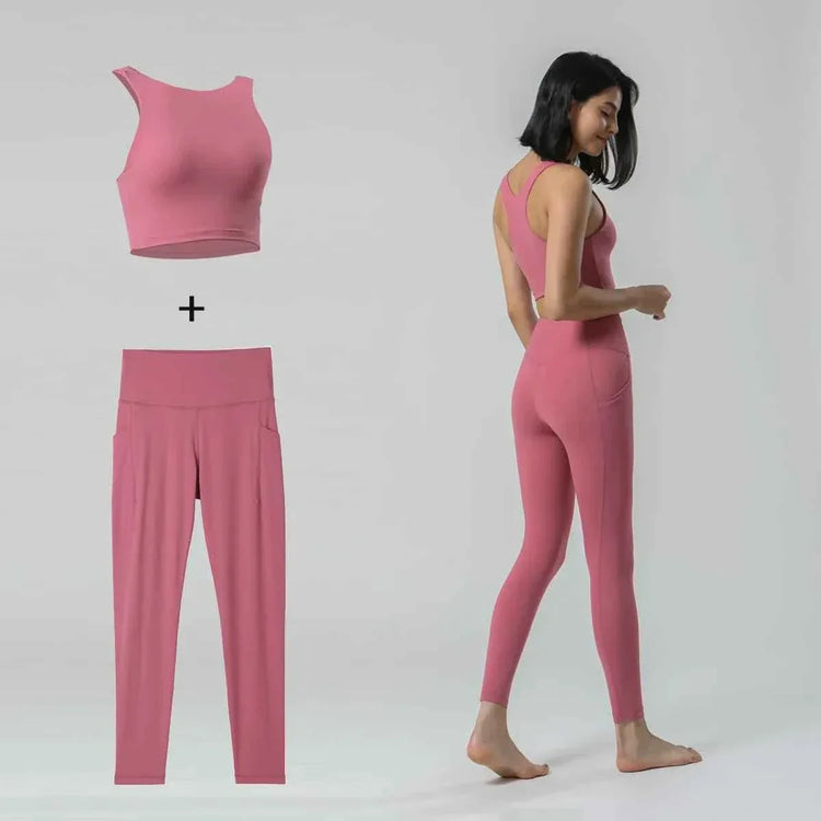 New gym fitness sets High Waist Squat Proof Leggings Active Wear Sport Bra Gym Pants Private Label Fitness Yoga Set - Allen-Fitness