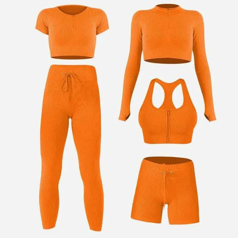 Women Sports Outfit Gym Fitness Long Sleeve Activewear Wear Workout 2 Pcs Set Elasticity Gym Workout Yoga sets For Women - Allen-Fitness