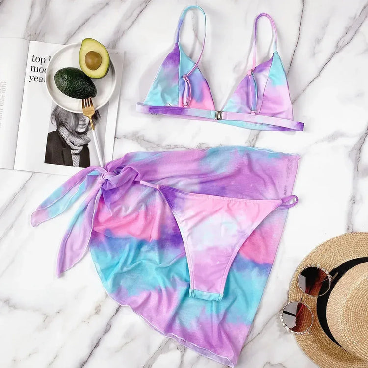 Summer 3 piece women swimsuit triangle micro bikini set swimwear - Allen-Fitness