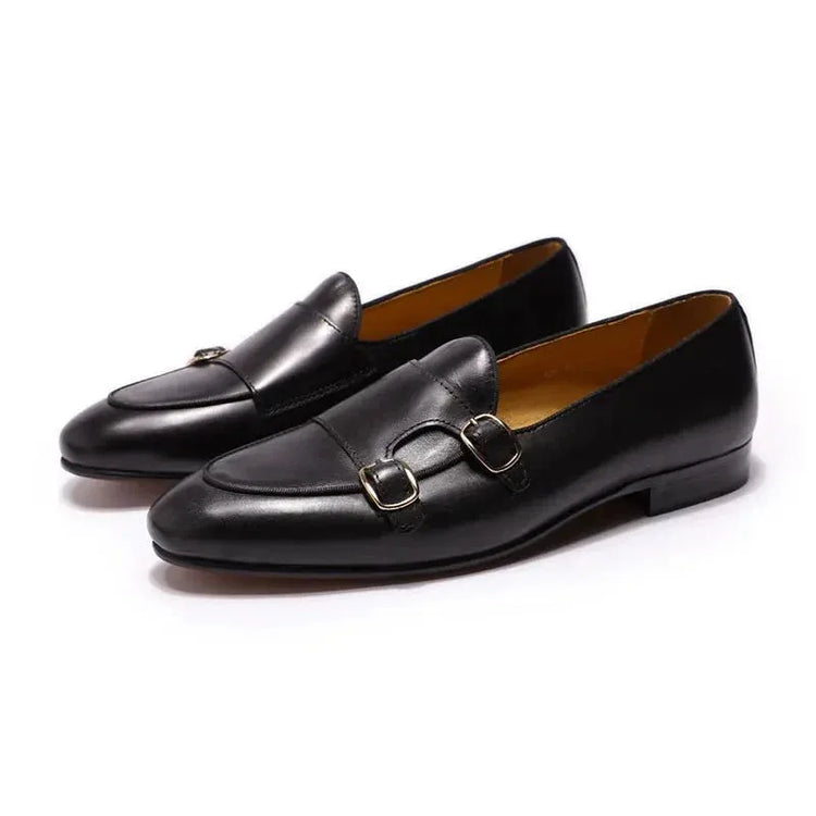 Special design stylish double monk strap slip on genuine leather men dress shoes - Allen-Fitness