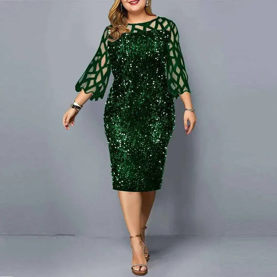 Women fashion plus size sequin party formal dress - Allen-Fitness