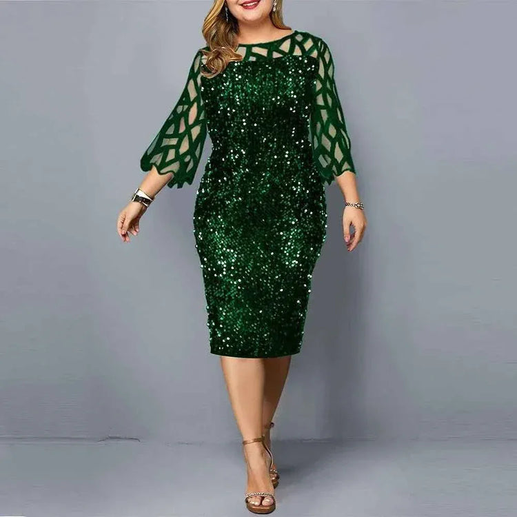 Women fashion plus size sequin party formal dress - Allen-Fitness