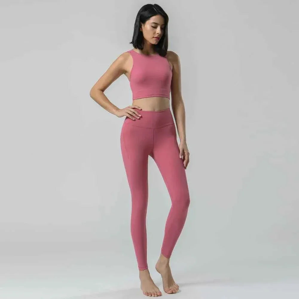 New gym fitness sets High Waist Squat Proof Leggings Active Wear Sport Bra Gym Pants Private Label Fitness Yoga Set - Allen-Fitness