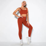 Summer Seamless Fitness Set - Sexy UV Neck Top With Leggings Activewear 2 Piece Women’s Gym Outfit - Allen-Fitness