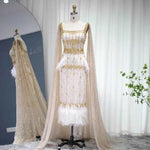 Gray Mermaid Arabic Evening Dress with Cape - Luxurious Feather Cape & Elegant Design - Women Wedding Party Dress - Allen-Fitness