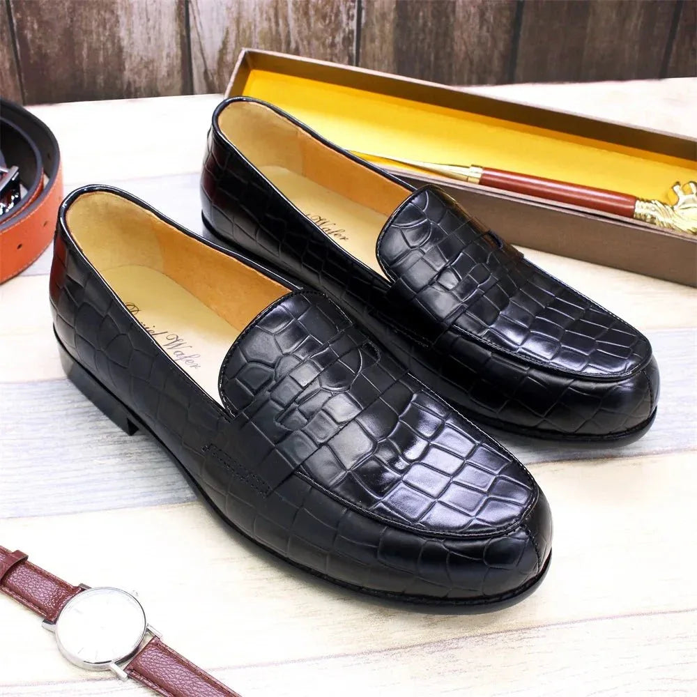 Plaid Pattern Loafers - Stylish Leather Shoes for Office, Wedding, and Driving - Allen-Fitness