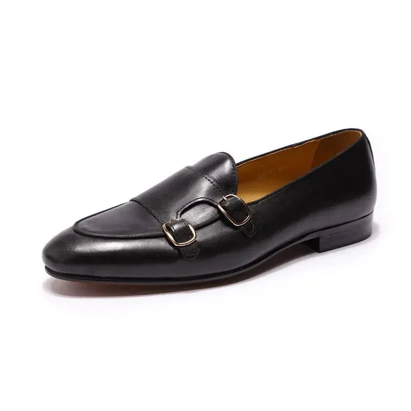 Special design stylish double monk strap slip on genuine leather men dress shoes - Allen-Fitness